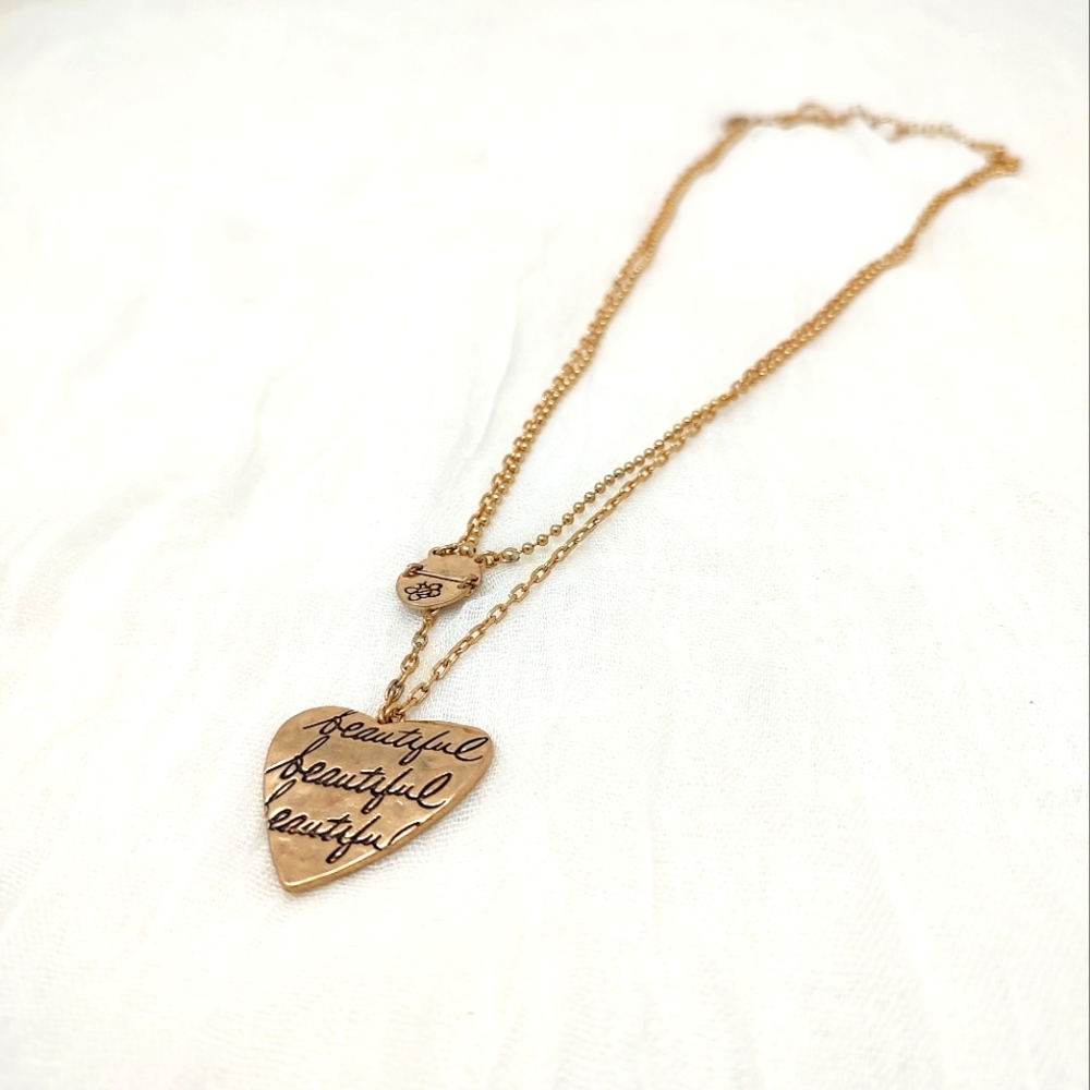 "Beautiful" two strand gold color chain necklace with heart and bee pendant